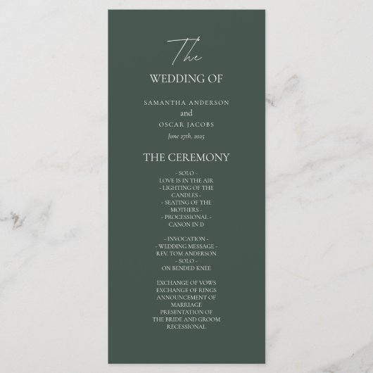Menu Minimalist Dark Green Wedding Program | Modern (Devant)
