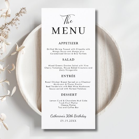 Menu Minimalist Dinner Food Elegant Birthday Wedding