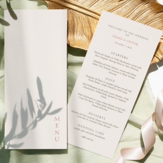 Menu Minimalist Ivory Copper Script  Wedding 