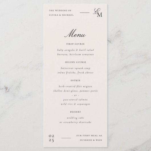 Menu Minimalist Ivory Editorial Wedding (Devant)