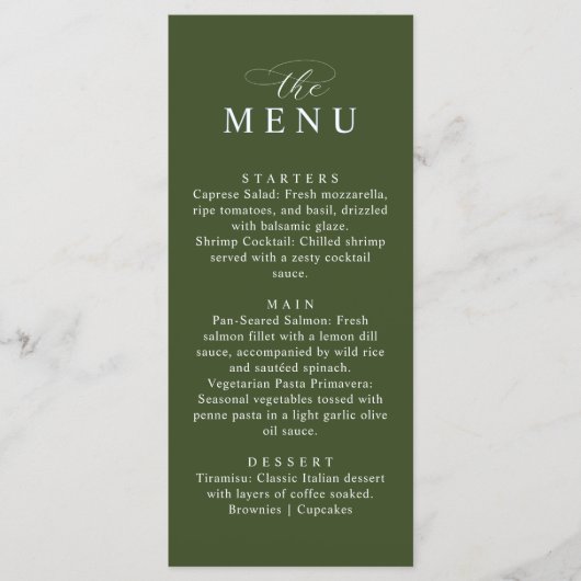 Menu Minimalist Olive Green Elegant Wedding Dinner (Devant)