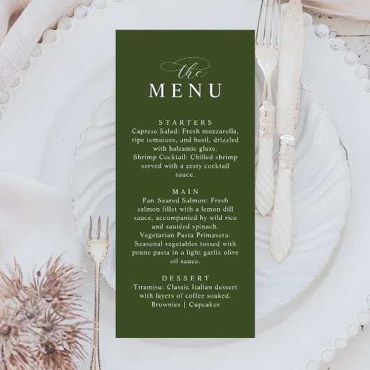 Menu Minimalist Olive Green Elegant Wedding Dinner