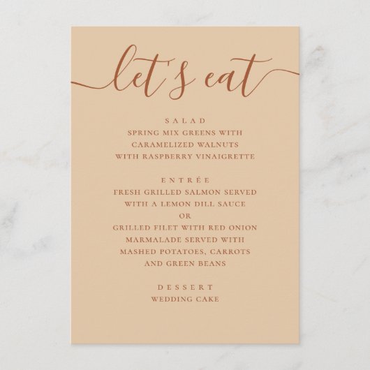 Menu Minimalist Wedding | Warm Peach Sand Modern Dinner (Devant)