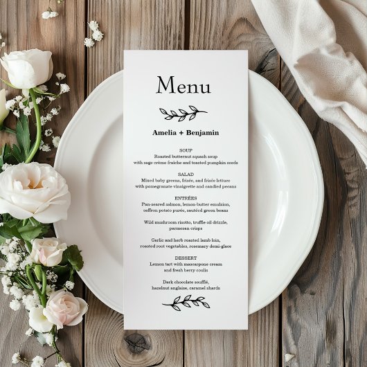 Menu minimalist Wildflower Wreath Folk Rustic Wedding