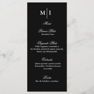 Menu minimalista color negro para cualquier evento