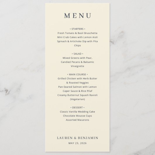 Menu Minimaliste Beige Élégant (Devant)