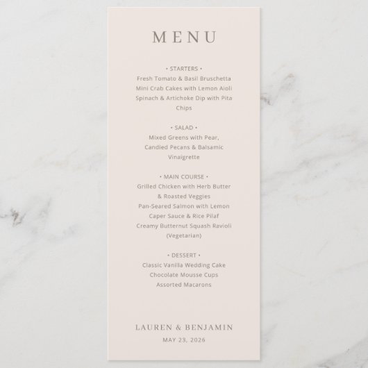 Menu minimaliste beige élégant (Devant)