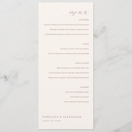 Menu Minimaliste Beige Élégant (Devant)