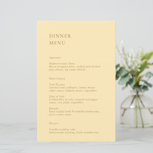 Menu minimaliste Beurre Jaune Mariage moderne (Debout devant)