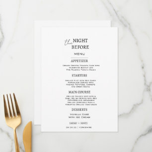 Menu Minimaliste blanc et noir la nuit avant le Mariage