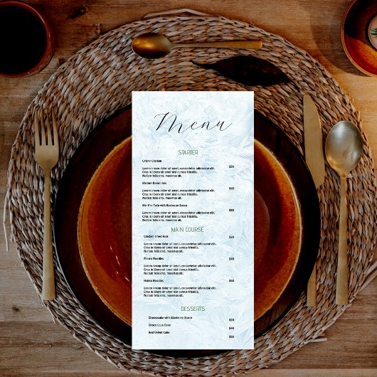 Menu Minimaliste Bleu Et Blanc