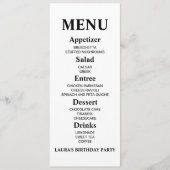 Menu minimaliste de fête d'anniversaire (Devant)