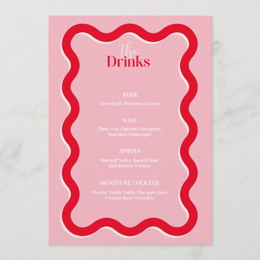 Menu minimaliste de la barre de Mariage moderne | (Devant)