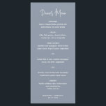 Menu Minimaliste Dusty Blue Mariage moderne<br><div class="desc">Le menu moderne mariage bleu poussiéreux avec un design simple avec l'en-tête dans une élégante typographie de script et votre menu dans une police sans serif minimaliste. Ce menu chic mariage s'intègre bien à tous les styles de mariage.</div>