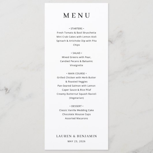 Menu Minimaliste Élégant Blanc (Devant)