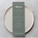 Menu minimaliste Élégant Formel Vert Mariage<br><div class="desc">Cette carte minimaliste élégante de menu mariage vert est parfaite pour un mariage rustique. Le design comporte une belle police dans un arrière - plan vert pour embellir votre événement.</div>