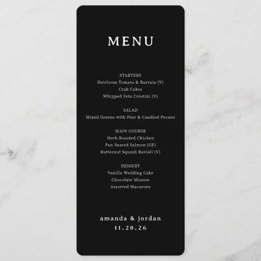 Menu Minimaliste Élégant Noir (Devant)
