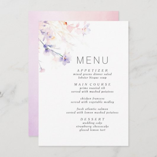 Menu minimaliste épuré violet et blanc (Devant / Derrière)