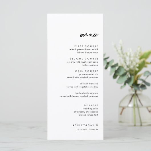 Menu minimaliste et simple Mariage invité (Debout devant)