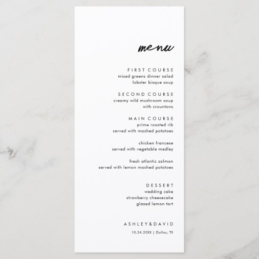 Menu minimaliste et simple Mariage invité (Devant)