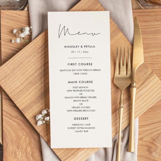 Menu Minimaliste manuscrit