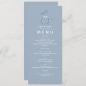 Menu minimaliste Mariage bleu Dusty (Devant / Derrière)