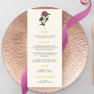 Menu minimaliste Mariage d'aster violet