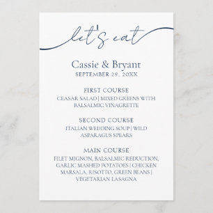 Menu minimaliste Mariage de script moderne bleu ma