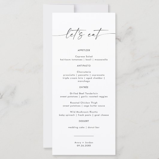 Menu Minimaliste Mariage Dîner | Mangeons (Devant)