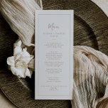 Menu Minimaliste Mariage Gold<br><div class="desc">Cette carte minimaliste de dîner mariage doré est parfaite pour un mariage simple. Le design romantique moderne présente une typographie classique d'or et de blanc associée à une calligraphie rustique mais élégante avec un style vintage lettré à la main. Personnalisable dans n'importe quelle couleur. Gardez le design simple et élégant,...</div>