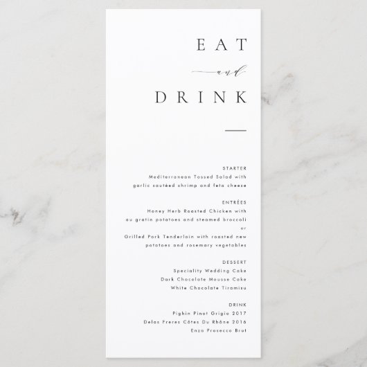 Menu minimaliste Mariage Moderne (Devant)