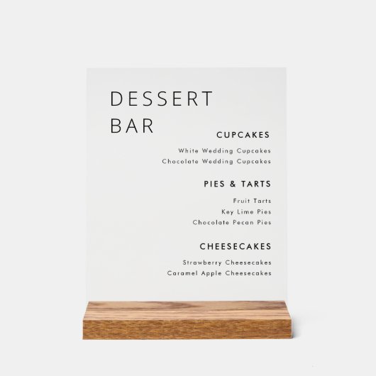 Menu minimaliste Mariage moderne Dessert Bar (Recto)