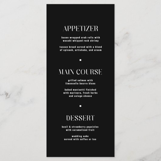 Menu minimaliste Mariage noir classique (Dos)