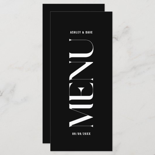 Menu minimaliste Mariage noir classique (Devant / Derrière)