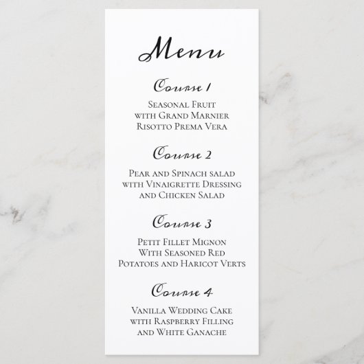 Menu minimaliste Mariage noir et blanc (Devant)