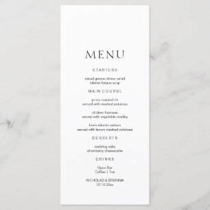 Menu minimaliste Mariage noir et blanc