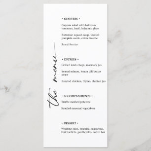 Menu minimaliste Mariage noir et blanc avec Vertic