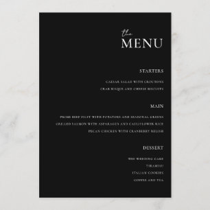 Menu minimaliste Mariage noir et blanc moderne