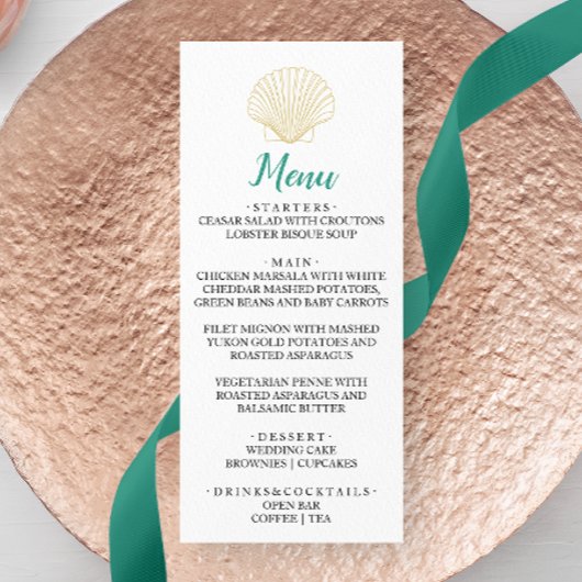 Menu minimaliste Mariage Seashell Diner