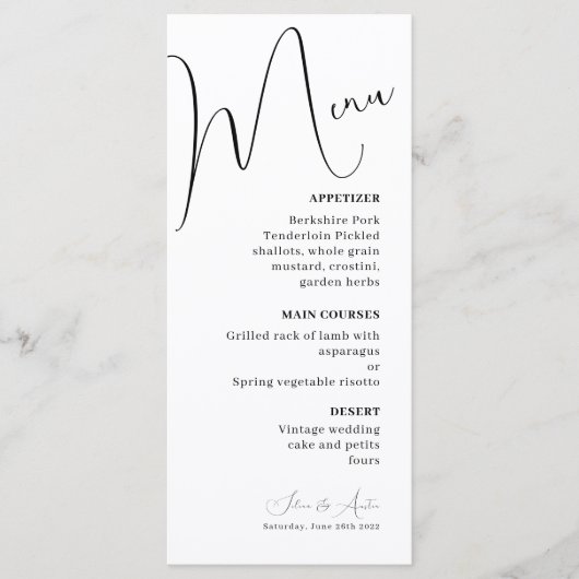 Menu Minimaliste mariage texte et photo manuscrit (Devant)