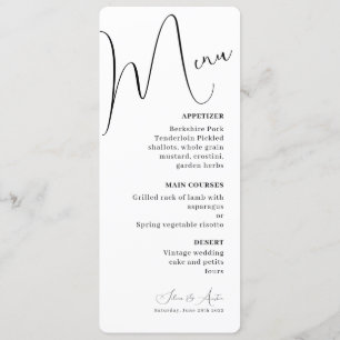 Menu Minimaliste mariage texte et photo manuscrit