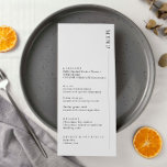 Menu minimaliste moderne<br><div class="desc">Invitations invités à votre mariage avec cette carte de menu simple et moderne personnalisable, qui dispose d'une police propre sur arrière - plan blanc. Ce faire-part de mariage est parfait pour toute saison. Les tailles de police et le texte peuvent être modifiés. N'hésitez pas à me contacter si vous avez...</div>