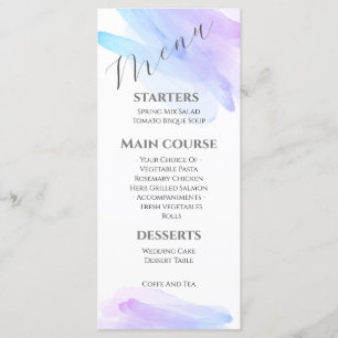 Menu minimaliste moderne aquarelle bleue et violette
