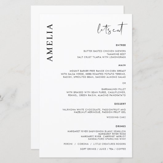 Menu minimaliste moderne avec nom (Devant / Derrière)