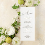 Menu Minimaliste Moderne Calligraphie Brown<br><div class="desc">Simplement élégant et peut correspondre à presque n'importe quel style. Ce menu simple mais sophistiqué propose un script de calligraphie moderne. Toutes les couleurs sont personnalisables. Partie d'une collection de papeterie mariage.</div>