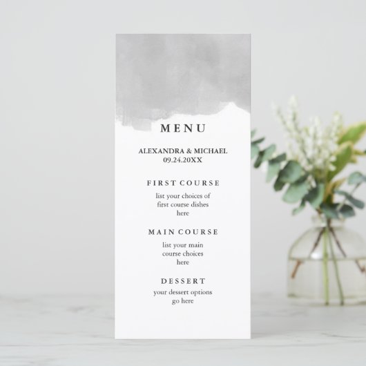 Menu minimaliste moderne gris Mariage d'aquarelle (Debout devant)