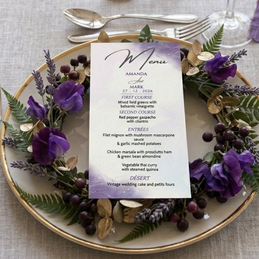 Menu Minimaliste Moderne Lilas Violet Tendance
