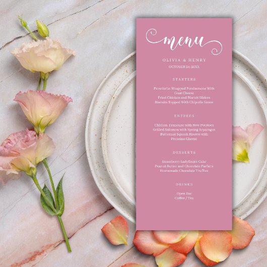 Menu minimaliste moderne Mariage rose simple