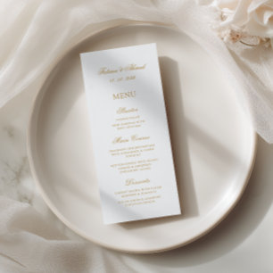Menu Minimaliste Moderne Or Mariage Script Élégant