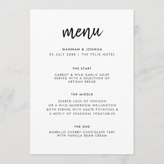 Menu Minimaliste moderne | Script élégant Mariage simpl (Devant)